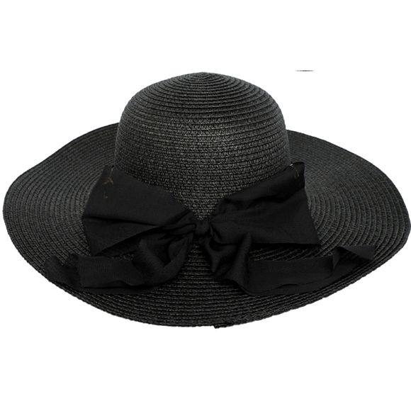 Floppy Wide Brim Oversized Straw Hat Sheer Woven Bow Knot Chain Band Sum… - Picture 2 of 2